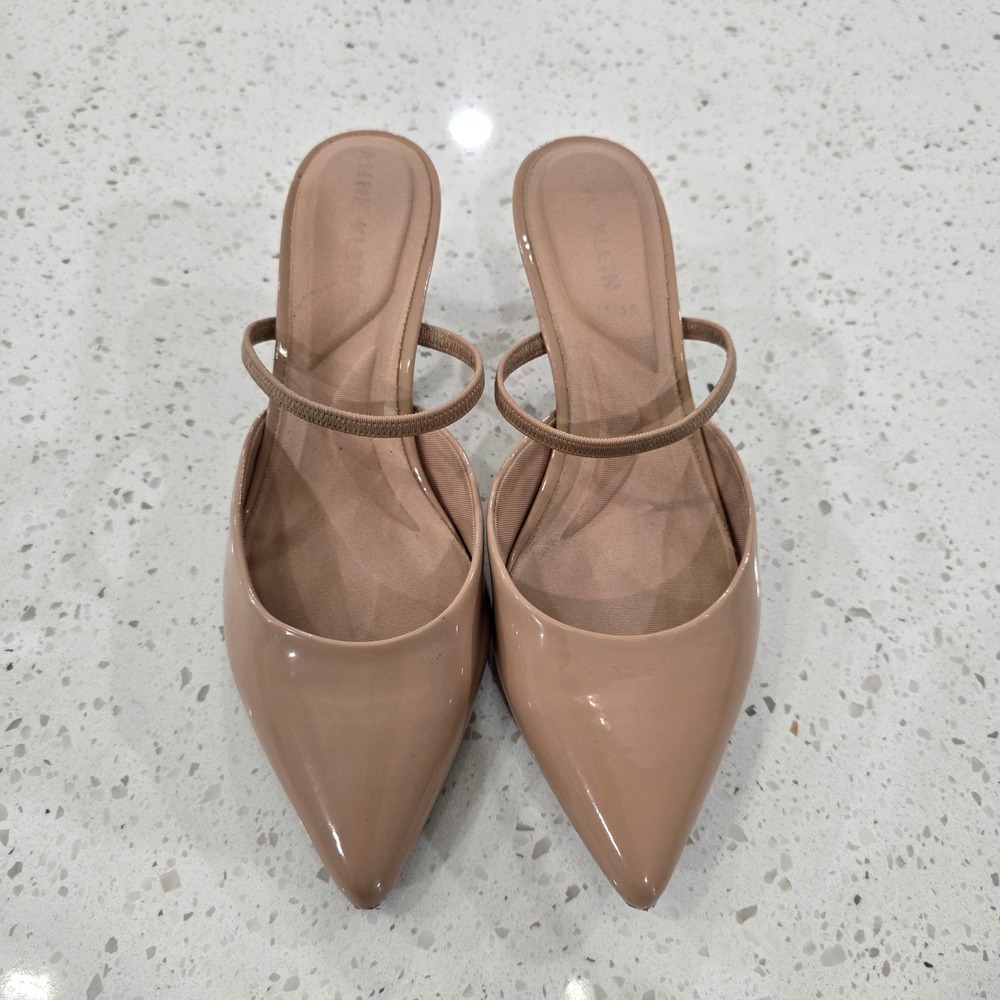 Anne Klein iFlex Nude Patent Pointed Toe Kitten Heel Mules Womens Size 8.5 - Picture 3 of 11